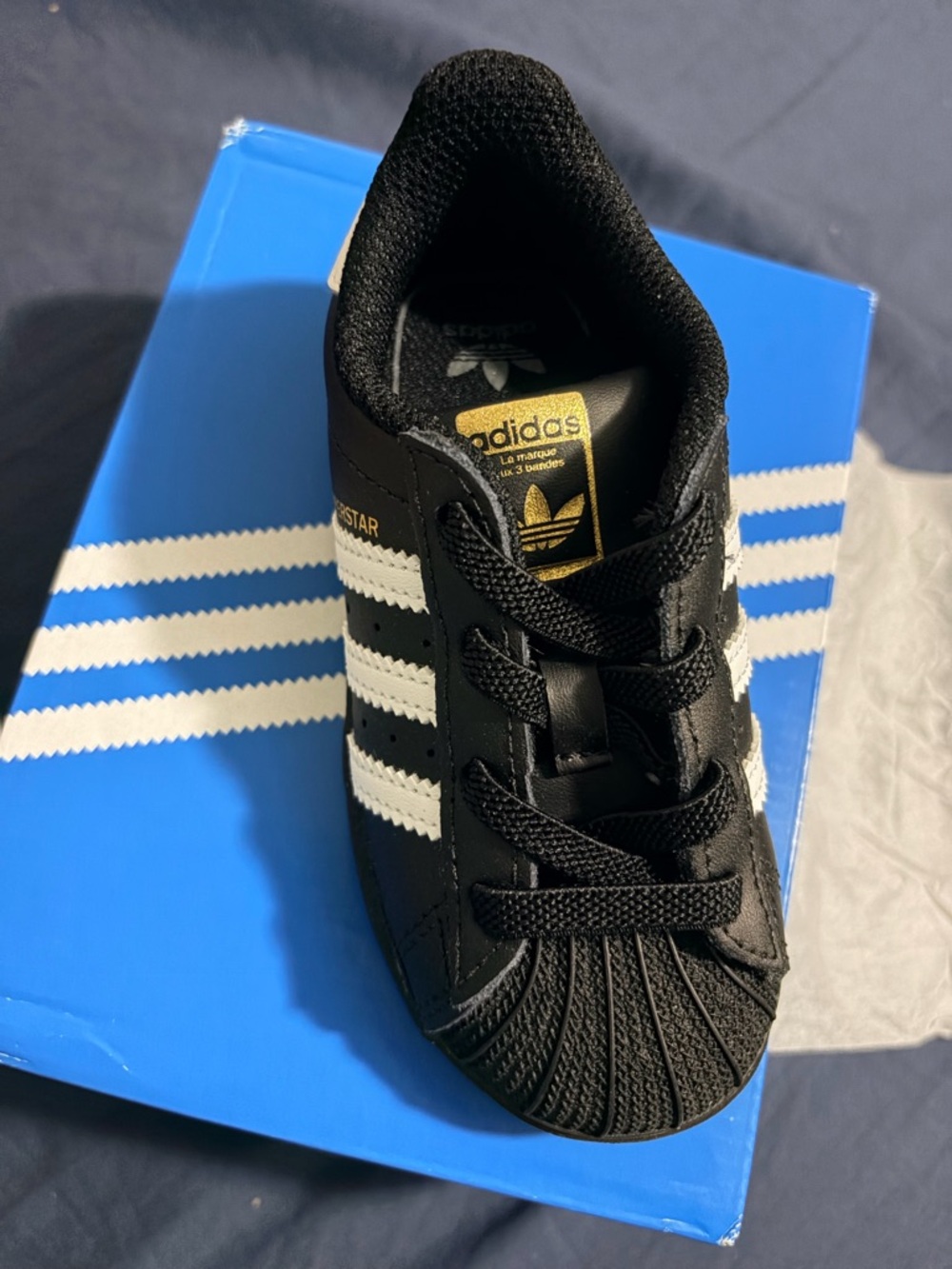 adidas Kids Superstar Sneakers in Black with White Stripes
